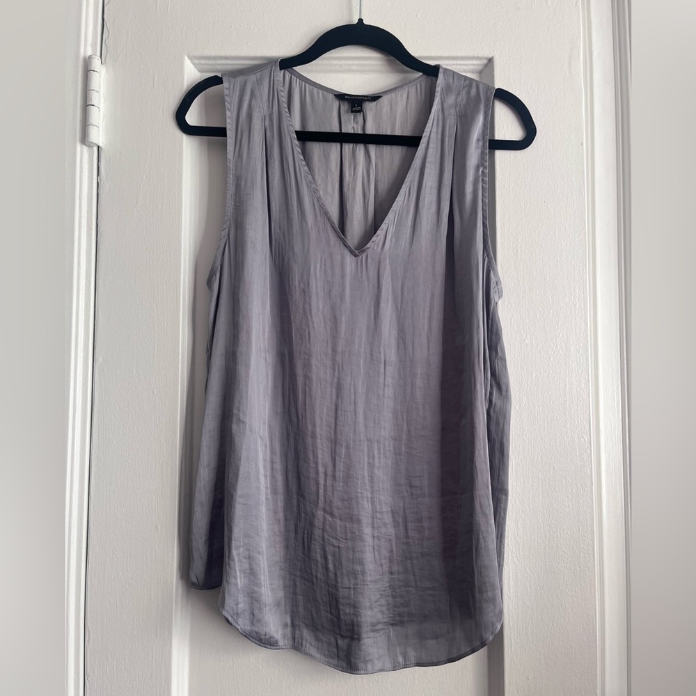 Banana Republic Light Gray V-Neck Tank Top, Silky Polyester
